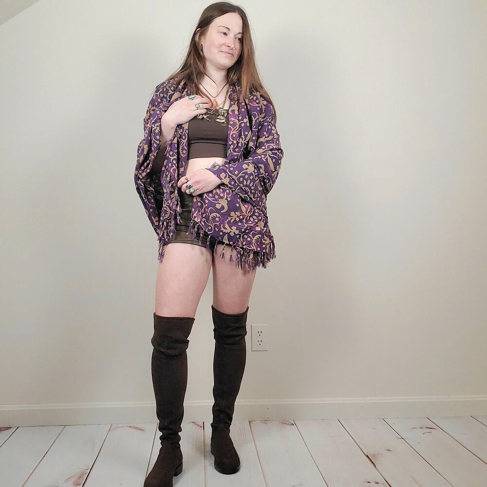 Curious Designs Tie Dye Floral Scarf Purple Tan